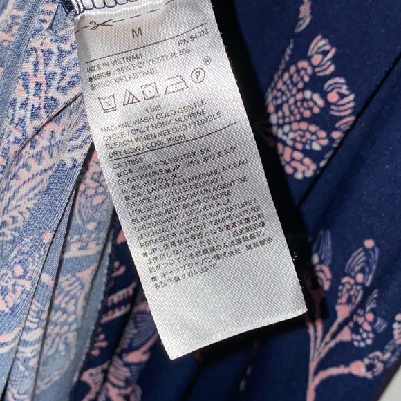 Banana Republic Women’s Size M Navy & Pink Floral Dress w/ belt pullover stretch - Picture 6 of 9